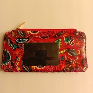 Paisley Pink Floral Wallet Insert Credit Card Holder Boho Zipper Coin Purse ID